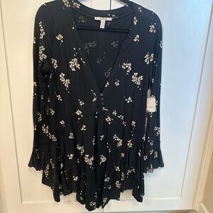 Free People Black and White Long Sleeve Mini Dress